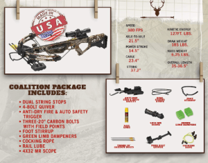 PSE ARCHERY Coalition Crossbow Package- Adjustable Stock- Dual String Stop- Up to 380 fps- 5 Bolt Quiver- Let Off 70% & More