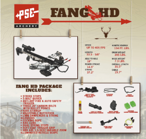 PSE ARCHERY Fang HD Crossbow Package- Up to 405 FPS- 5 Bolt Quiver- Adjustable Buttstock- w Dual String Stops